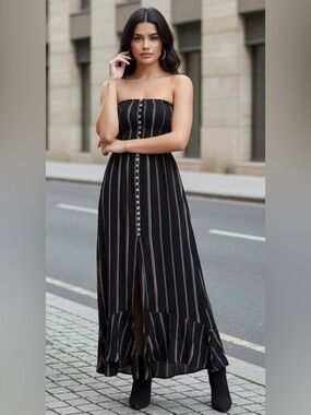 knee length dresses for ladies Elan Brown Marrakesh Print Strapless Maxi Dress main image 1